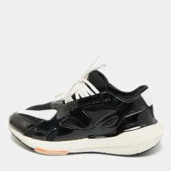 Pre Owned Stella McCartney Adidas Ultra Boost 22 Size 36.5 Black/White Fabric and Faux Patent Leather Lace Up Sneakers