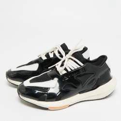 Pre Owned Stella McCartney Adidas Ultra Boost 22 Size 36.5 Black/White Fabric and Faux Patent Leather Lace Up Sneakers