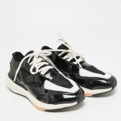 Pre Owned Stella McCartney Adidas Ultra Boost 22 Size 36.5 Black/White Fabric and Faux Patent Leather Lace Up Sneakers