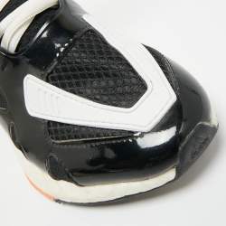 Pre Owned Stella McCartney Adidas Ultra Boost 22 Size 36.5 Black/White Fabric and Faux Patent Leather Lace Up Sneakers