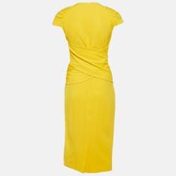Pre Owned Stella McCartney Yellow Crepe Tie Back Midi Dress M
