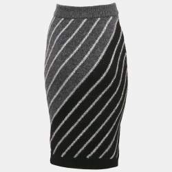 Stella McCartney Grey Striped Wool Midi Skirt XS
