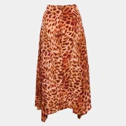 Stella McCartney Brown Leopard Print Silk Flared Midi Skirt S