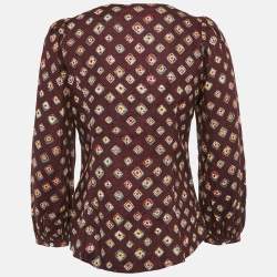 Polo Ralph Lauren Burgundy Printed Linen Blouse S