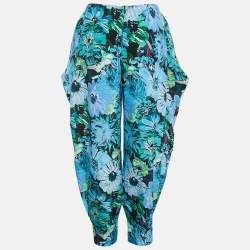 Stella McCartney Blue Floral Print Silk Tie-Up Trousers S