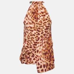 Pre Owned Stella McCartney Martini Pink Leopard Print Silk Sleeveless Top XS