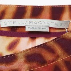 Stella McCartney Pink/Brown Leopard Print Silk Flared Midi Skirt XS