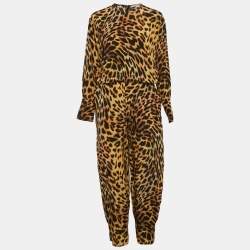 Stella McCartney Beige Leopard Silk Tie-Up Jumpsuit XS