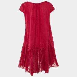 Pre Owned Stella McCartney Pink Patterned Cotton & Silk Ruffle Hem Dress M