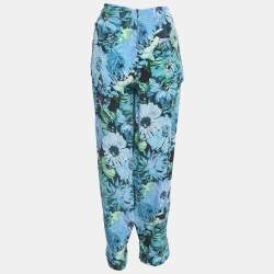 Stella McCartney Blue Floral Print Silk Tie-Up Trousers S
