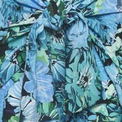 Stella McCartney Blue Floral Print Silk Tie-Up Trousers S