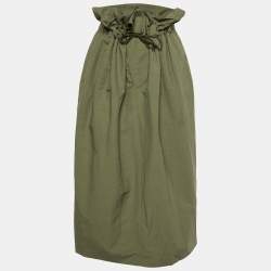 Stella McCartney Khaki Green Cotton Blend Paperbag Midi Skirt M