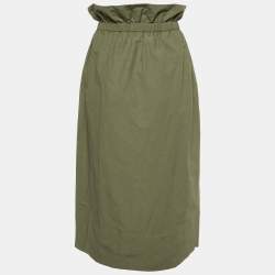 Stella McCartney Khaki Green Cotton Blend Paperbag Midi Skirt M