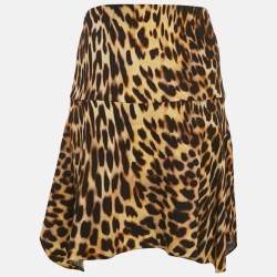 Pre Owned Stella McCartney Black/Brown Tortoise Shell Print Satin Envers Mini Skirt XS