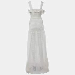 Pre Owned Stella McCartney Off-White Lace Sleeveless Smocked Long Dress S