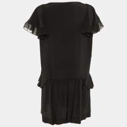 Pre Owned Stella McCartney Black Silk Frill Detail Mini Dress L