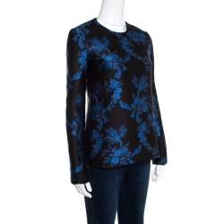 Pre Owned Stella McCartney Black and Blue Floral Jacquard Long Sleeve Top S