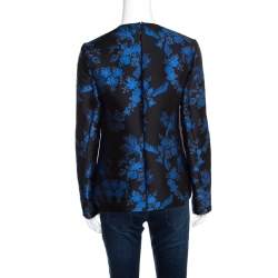 Pre Owned Stella McCartney Black and Blue Floral Jacquard Long Sleeve Top S