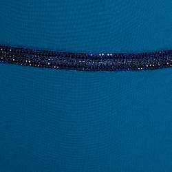 Pre Owned Stella McCartney Teal Stretch Knit Embellished Sheath Dress S