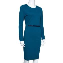 Pre Owned Stella McCartney Teal Stretch Knit Embellished Sheath Dress S