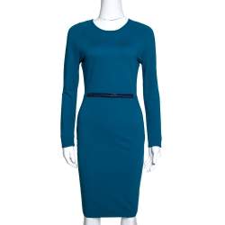 Stella McCartney Teal Stretch Knit Embellished Sheath Dress S