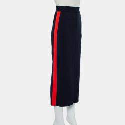 Stella McCartney Navy Blue Cotton Knit Contrast Stripe Panel Detail Midi Skirt M