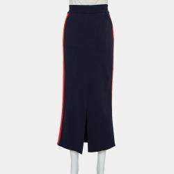 Stella McCartney Navy Blue Cotton Knit Contrast Stripe Panel Detail Midi Skirt M