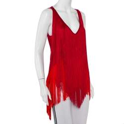 Pre Owned توب ستيلا مكارتني كريب أحمر بدون أكمام بشراشيب مقاس صغير - سمول