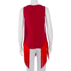 Pre Owned توب ستيلا مكارتني كريب أحمر بدون أكمام بشراشيب مقاس صغير - سمول