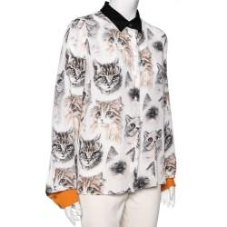 مملوكة مسبقًا Stella McCartney Multicolored Cat Print Silk Wilson Shirt M