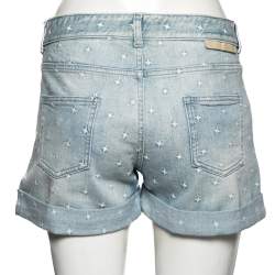 Pre Owned Stella McCartney Light Blue Denim Star Embroidered Shorts L
