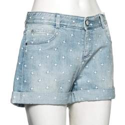 Pre Owned Stella McCartney Light Blue Denim Star Embroidered Shorts L