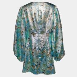 Pre Owned Stella McCartney Green Floral Lurex Mini Dress M