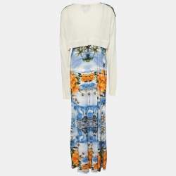 Pre Owned Stella McCartney Blue Hawaiian Printed Silk Jumpsuit & Cropped Shrug M