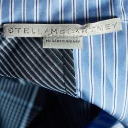 Pre Owned Stella McCartney Blue Plaid & Striped Mixed-Print  Asymmetric-Zip Oxford Flippy Dress L
