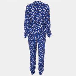 Pre Owned Stella McCartney Blue Floral Print Silk Long Sleeve Jumpsuit S