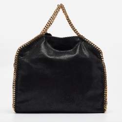 Pre Owned Stella McCartney Black Faux Leather Fold Over Falabella Tote
