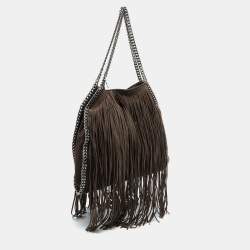 Pre Owned Stella McCartney Dark Brown Faux Suede Fringe Small Falabella Tote