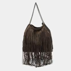 Pre Owned Stella McCartney Dark Brown Faux Suede Fringe Small Falabella Tote