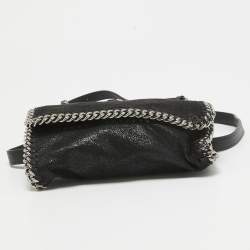 Stella McCartney Black Faux Leather Mini Falabella Flap Convertible Belt Bag