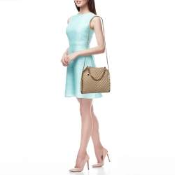 Pre Owned Stella McCartney Cream Chevron Quilted Faux Suede Mini Falabella Tote