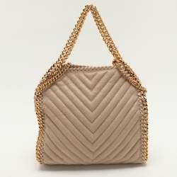 Pre Owned Stella McCartney Cream Chevron Quilted Faux Suede Mini Falabella Tote