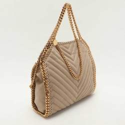 Pre Owned Stella McCartney Cream Chevron Quilted Faux Suede Mini Falabella Tote