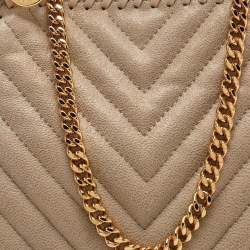 Pre Owned Stella McCartney Cream Chevron Quilted Faux Suede Mini Falabella Tote