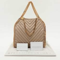 Pre Owned Stella McCartney Cream Chevron Quilted Faux Suede Mini Falabella Tote