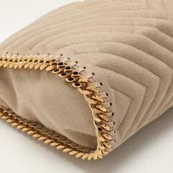 Pre Owned Stella McCartney Cream Chevron Quilted Faux Suede Mini Falabella Tote