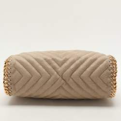 Pre Owned Stella McCartney Cream Chevron Quilted Faux Suede Mini Falabella Tote