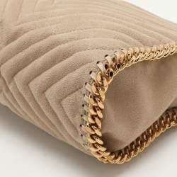 Pre Owned Stella McCartney Cream Chevron Quilted Faux Suede Mini Falabella Tote