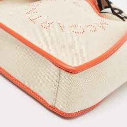 Pre Owned Stella McCartney Beige/Orange Canvas and Faux Leather Logo Crossbody Bag