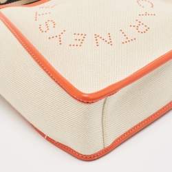 Pre Owned Stella McCartney Beige/Orange Canvas and Faux Leather Logo Crossbody Bag